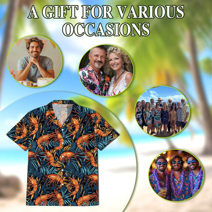 Vintage Shrimp Seafood Hawaiian Shirt for Men, Button Down Aloha Shirt - Azhawaiian