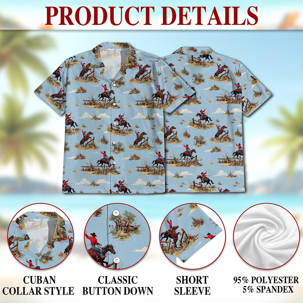 Vintage Western Cowboy Hawaiian Shirt for Men, Button Down Aloha Shirt - Azhawaiian