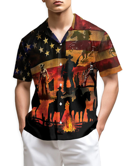 Azhawaiian Vintage Western Cowboy Sunset Hawaiian Shirt for Men