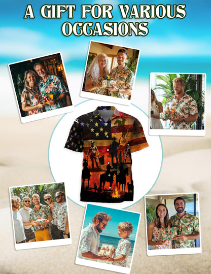 Vintage Western Cowboy Sunset Hawaiian Shirt for Men, Button Down Aloha Shirt - Azhawaiian