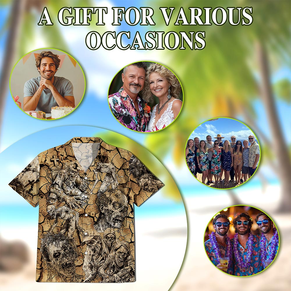 Vintage Zombie Hawaiian Shirt for Men, Button Down Aloha Shirt - Azhawaiian