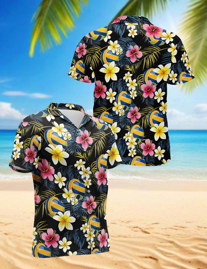 Volleyball Flower Hawaiian Shirt for Men, Button Down Aloha Shirt - Azhawaiian