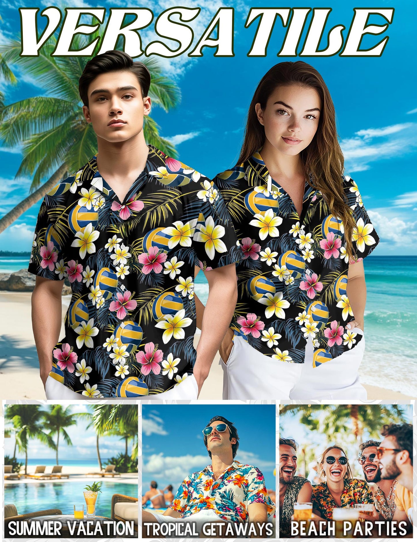 Volleyball Flower Hawaiian Shirt for Men, Button Down Aloha Shirt - Azhawaiian
