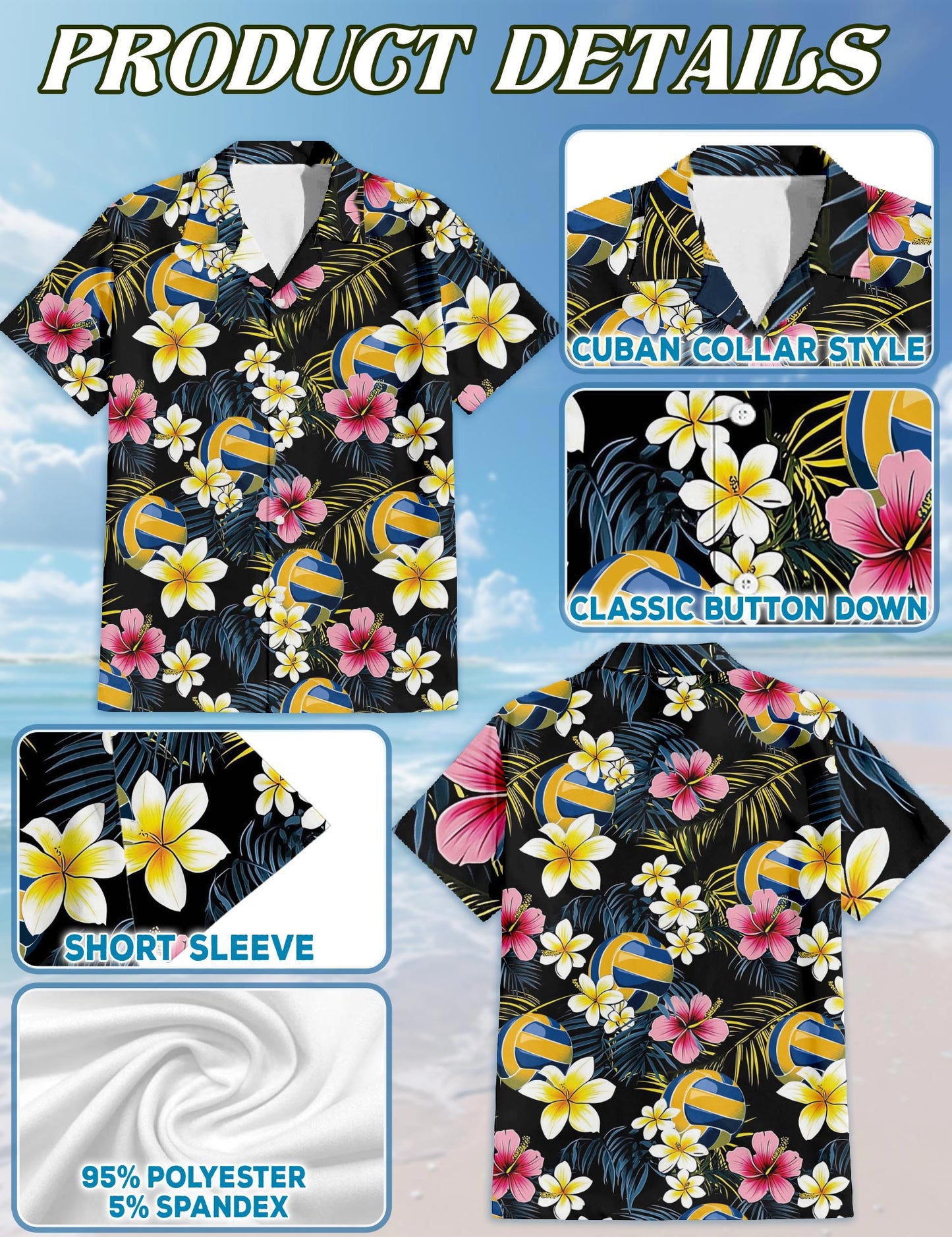 Volleyball Flower Hawaiian Shirt for Men, Button Down Aloha Shirt - Azhawaiian
