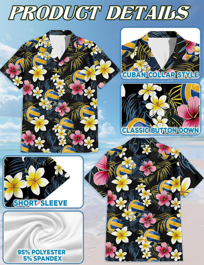 Volleyball Flower Hawaiian Shirt for Men, Button Down Aloha Shirt - Azhawaiian