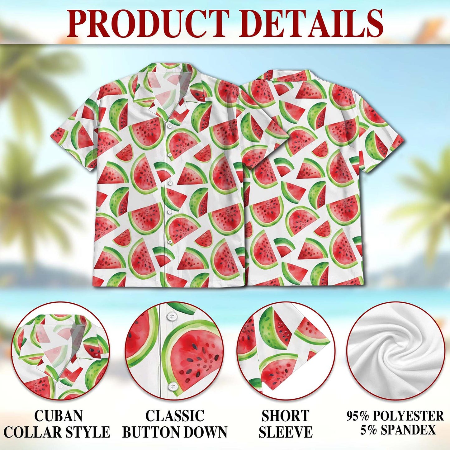 Water Melon Hawaiian Shirt for Men, Button Down Aloha Shirt - Azhawaiian