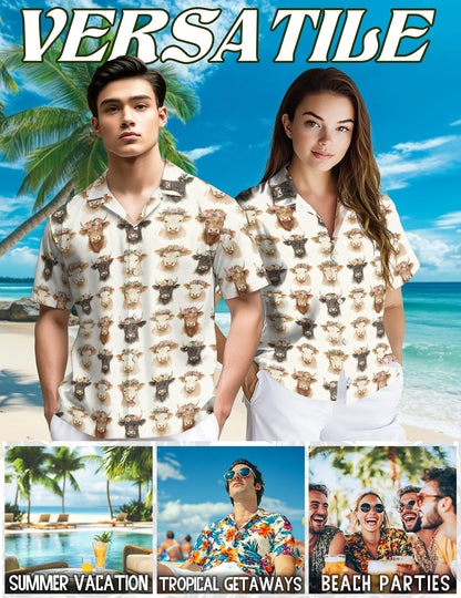 Watercolor Highland Cows Hawaiian Shirt for Men, Button Down Aloha Shirt - Azhawaiian