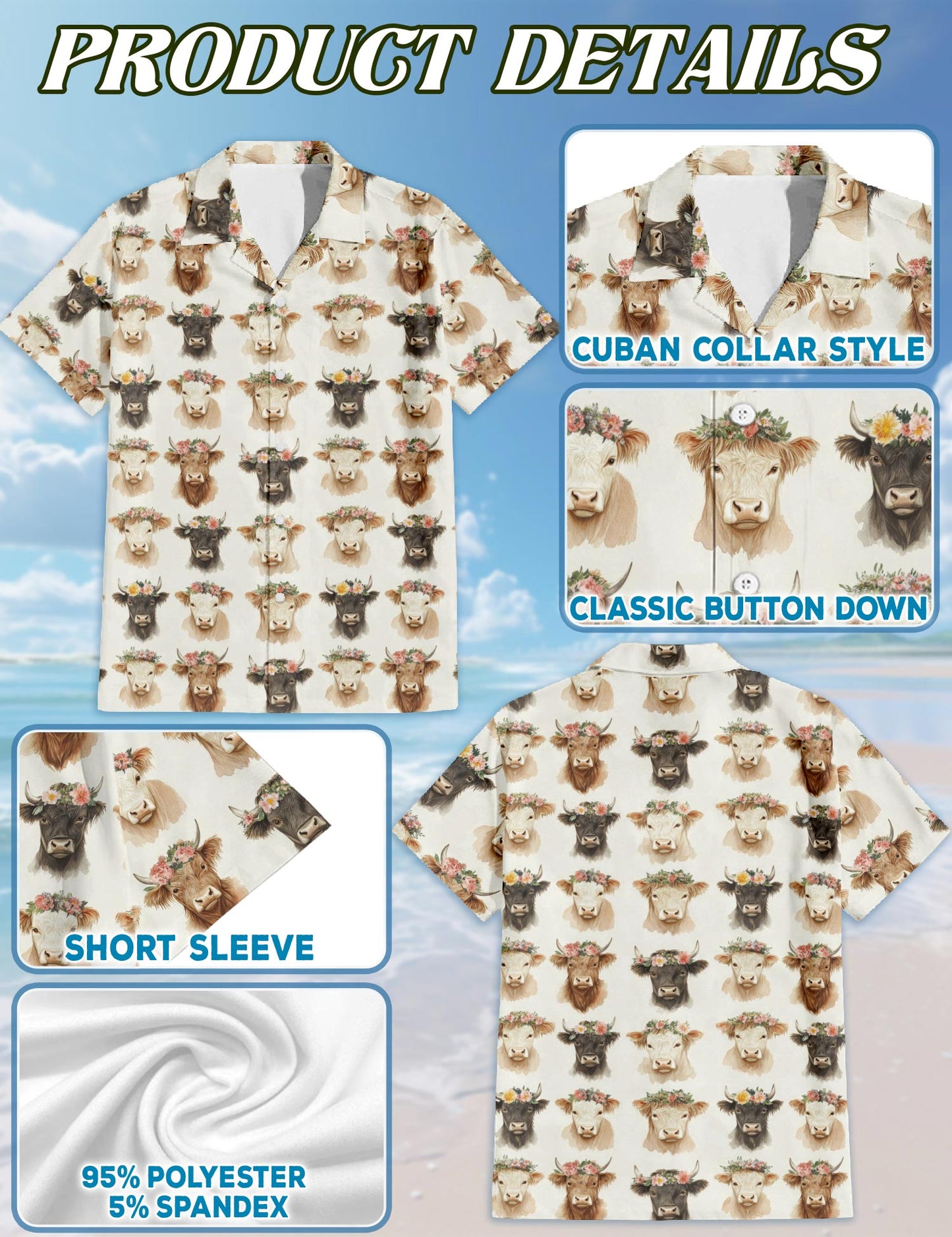 Watercolor Highland Cows Hawaiian Shirt for Men, Button Down Aloha Shirt - Azhawaiian