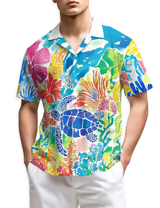 Azhawaiian Watercolor Ocean Hawaiian Shirt for Men