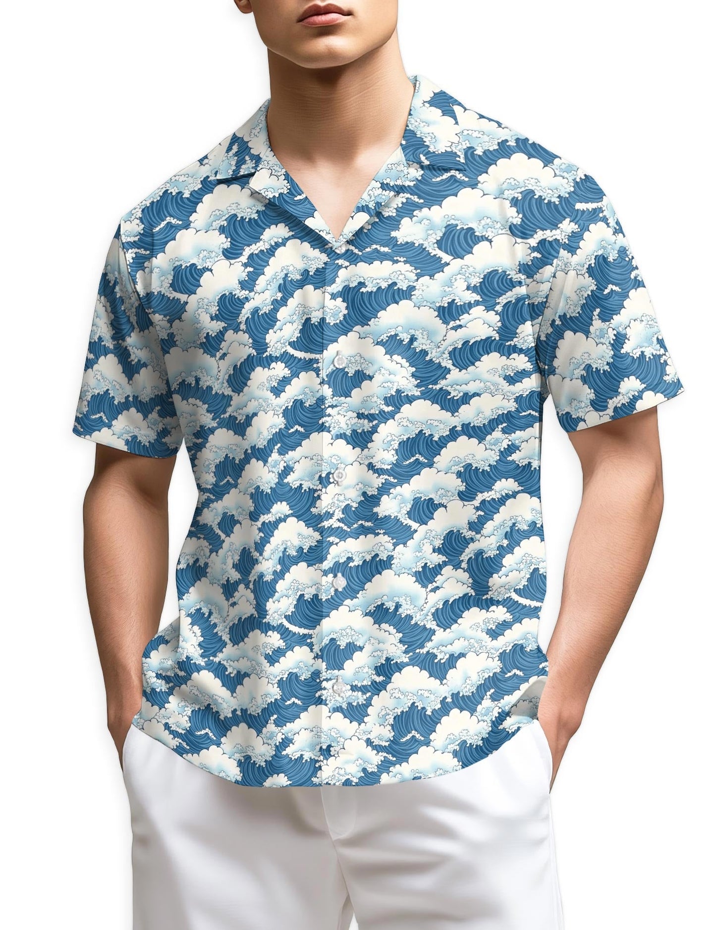 Azhawaiian Wave Japan Style Hawaiian Shirt for Men