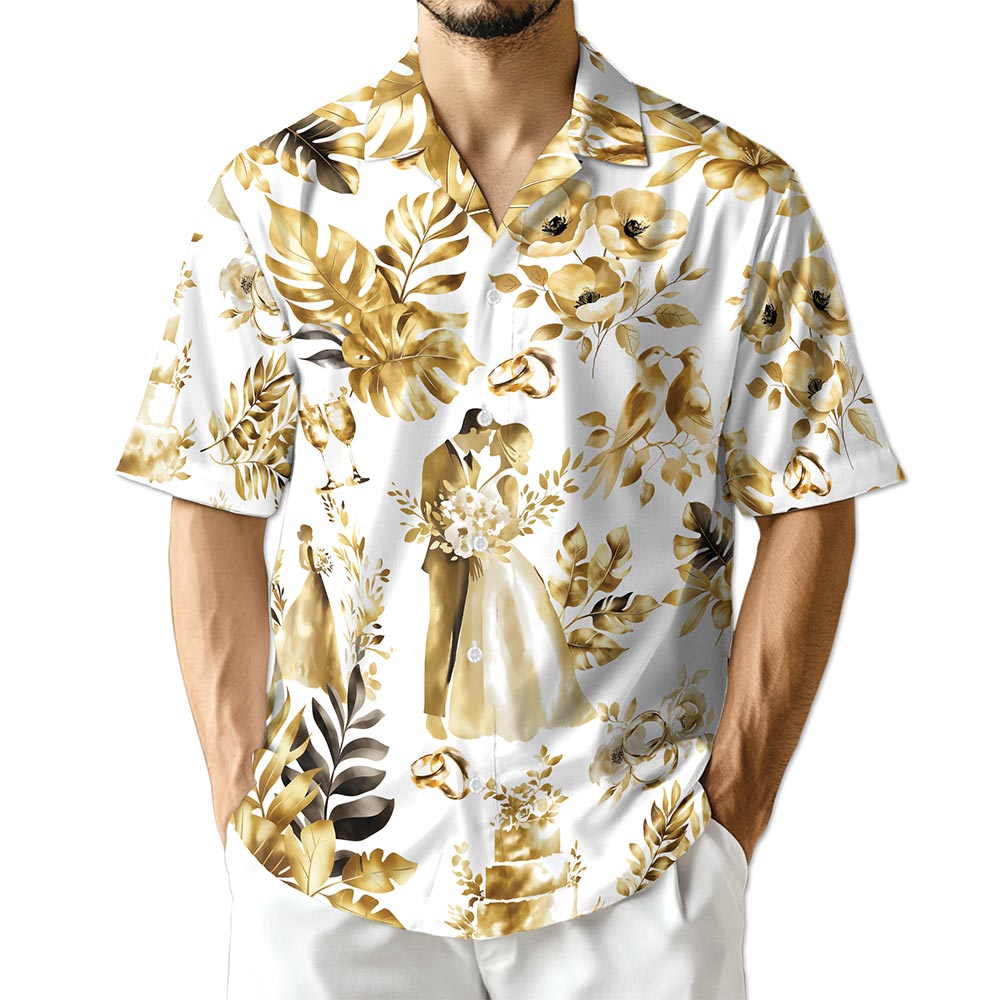 Azhawaiian Wedding Engraved Hawaiian Shirt for Men