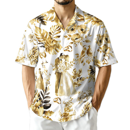 Azhawaiian Wedding Engraved Hawaiian Shirt for Men