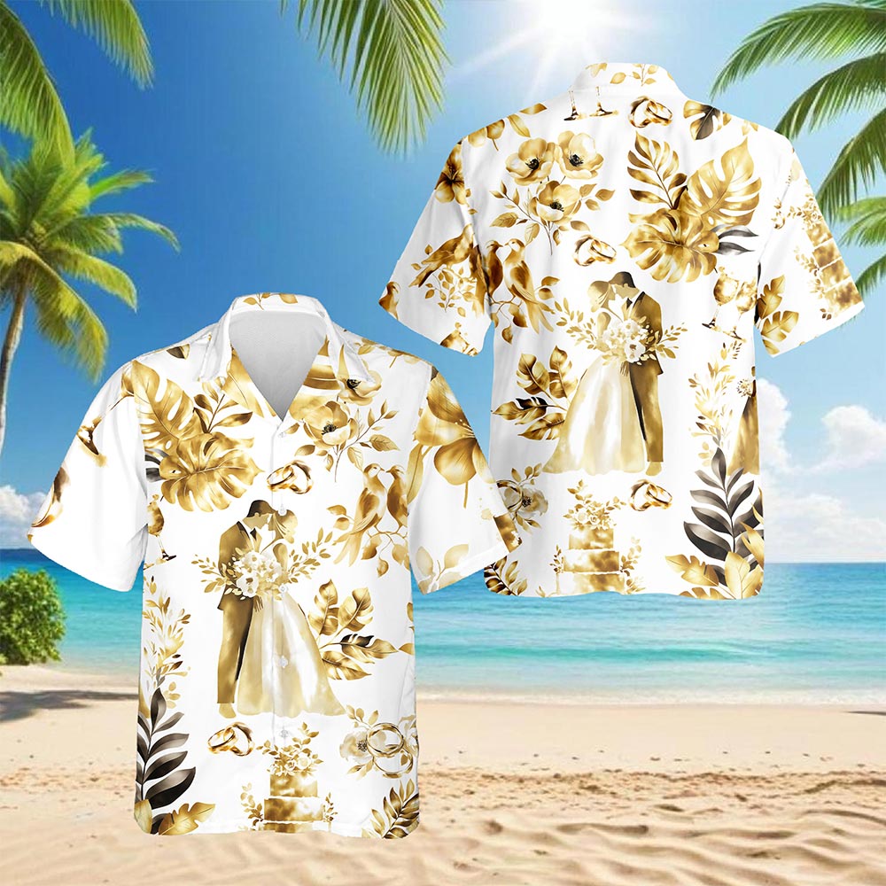 Wedding Engraved Hawaiian Shirt for Men, Button Down Aloha Shirt - Azhawaiian