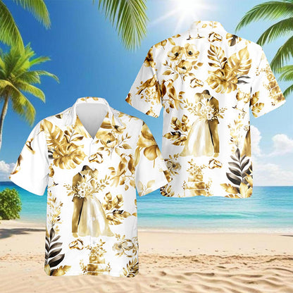 Wedding Engraved Hawaiian Shirt for Men, Button Down Aloha Shirt - Azhawaiian