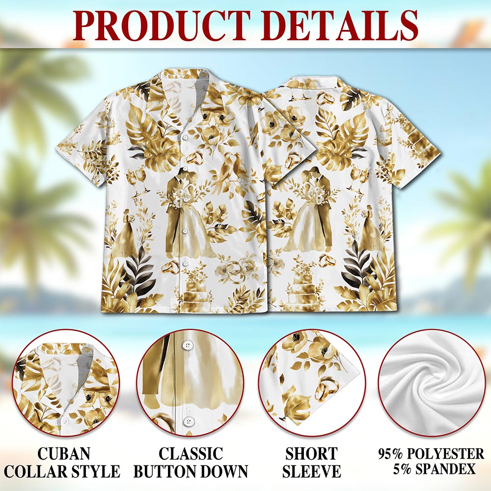 Wedding Engraved Hawaiian Shirt for Men, Button Down Aloha Shirt - Azhawaiian