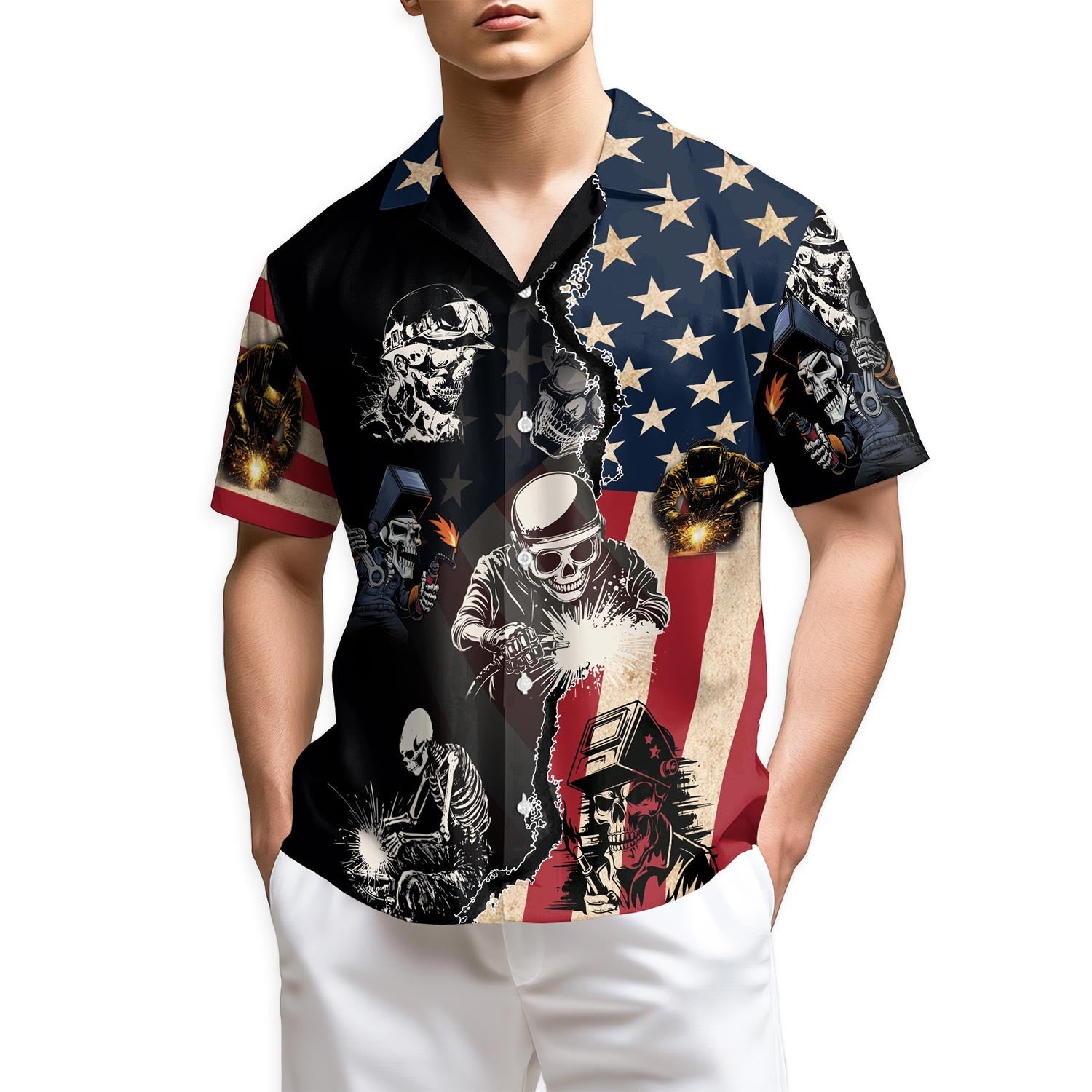 Azhawaiian Welder Patriotic Hawaiian Shirt for Men