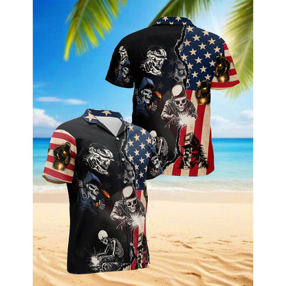 Welder Patriotic Hawaiian Shirt for Men, Button Down Aloha Shirt - Azhawaiian