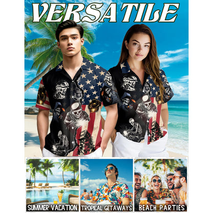 Welder Patriotic Hawaiian Shirt for Men, Button Down Aloha Shirt - Azhawaiian