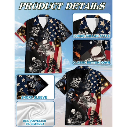 Welder Patriotic Hawaiian Shirt for Men, Button Down Aloha Shirt - Azhawaiian