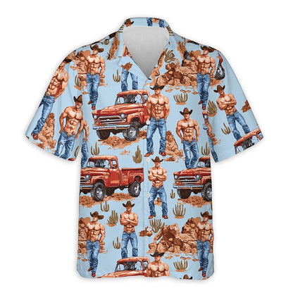 Azhawaiian Western Cowboy Vintage Car Hawaiian Shirt for Men