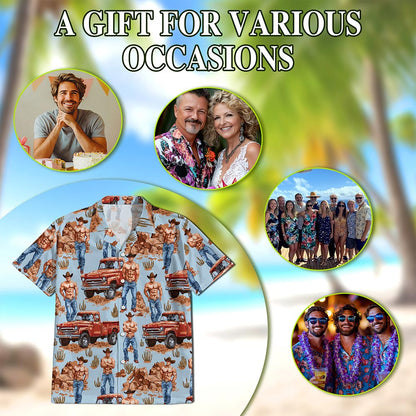Western Cowboy Vintage Car Hawaiian Shirt for Men, Button Down Aloha Shirt - Azhawaiian
