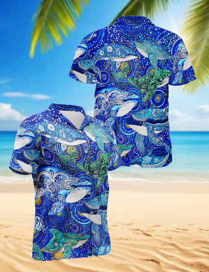 Whale Hawaiian Shirt for Men, Button Down Aloha Shirt - Azhawaiian