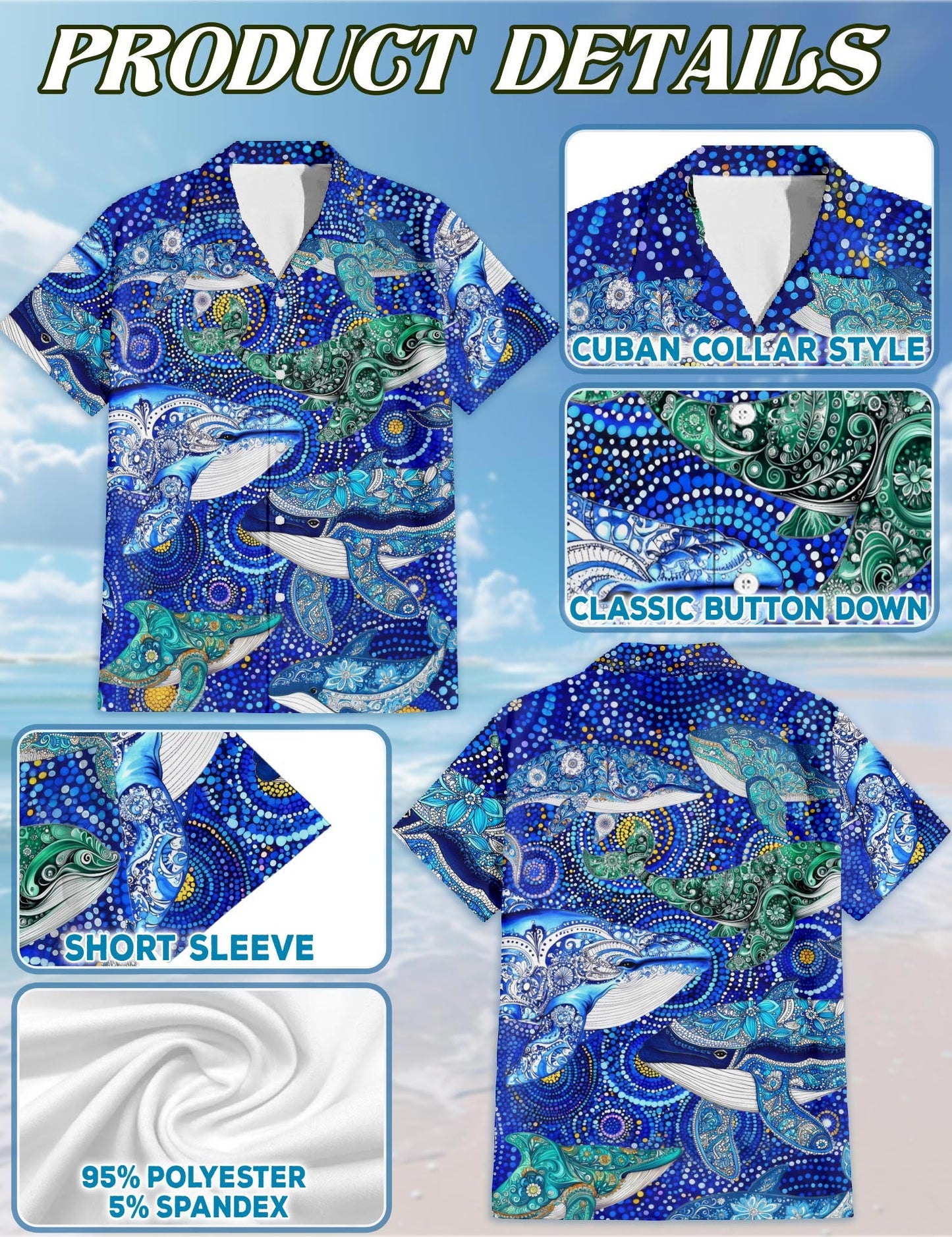 Whale Hawaiian Shirt for Men, Button Down Aloha Shirt - Azhawaiian