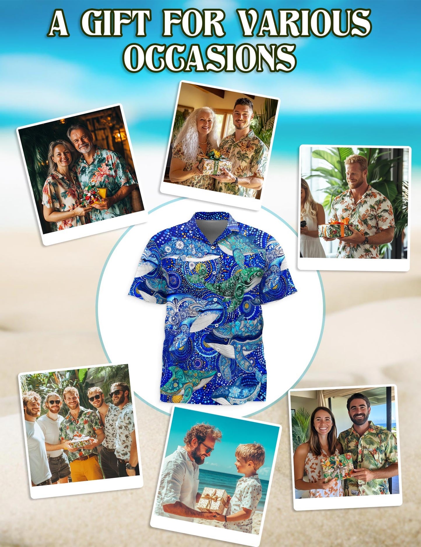 Whale Hawaiian Shirt for Men, Button Down Aloha Shirt - Azhawaiian