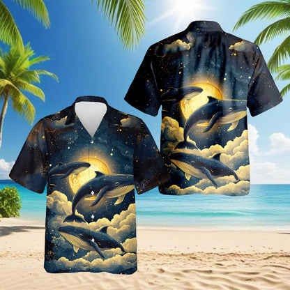 Whale Midnight Hawaiian Shirt for Men, Button Down Aloha Shirt - Azhawaiian