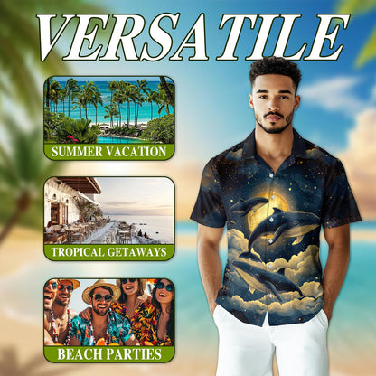 Whale Midnight Hawaiian Shirt for Men, Button Down Aloha Shirt - Azhawaiian