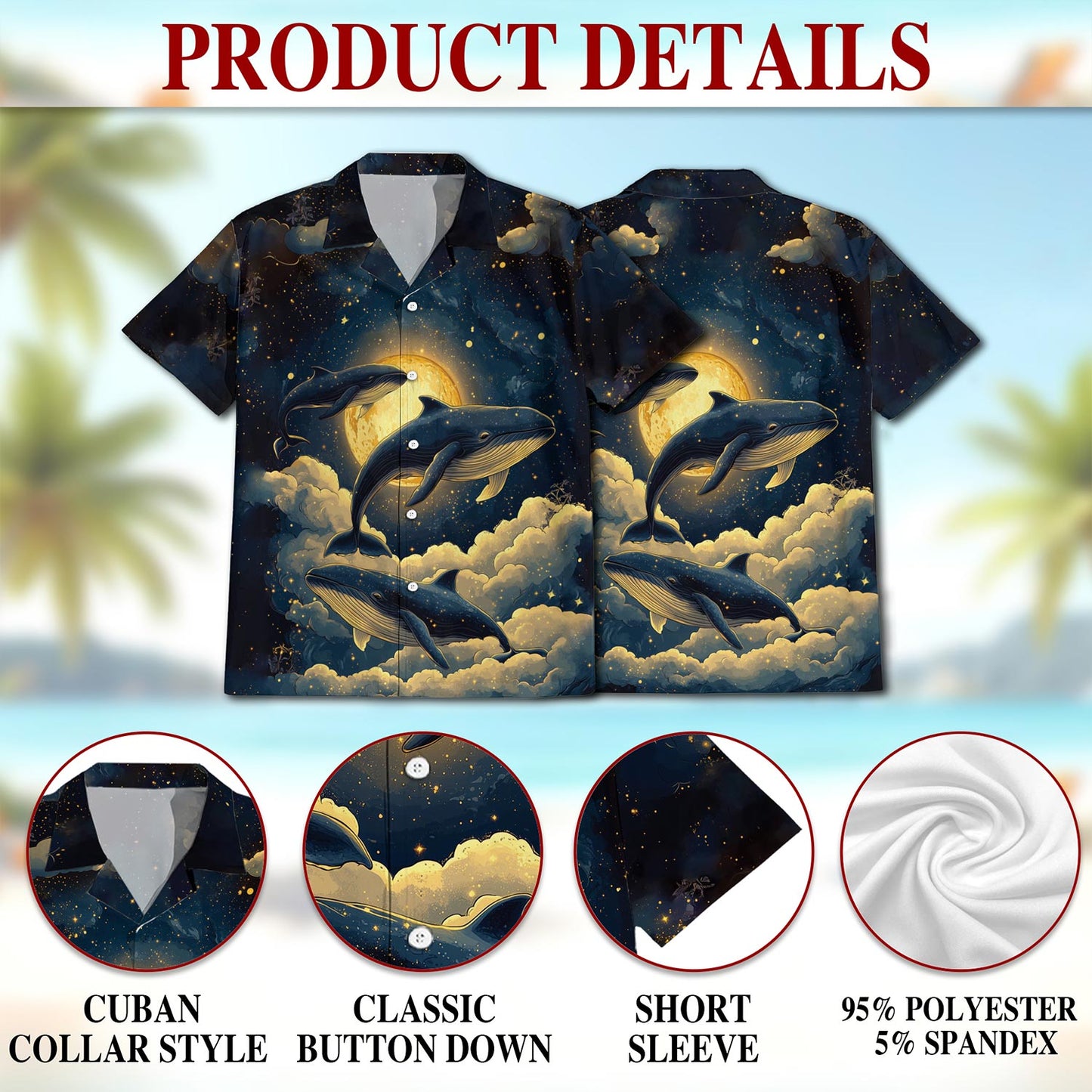 Whale Midnight Hawaiian Shirt for Men, Button Down Aloha Shirt - Azhawaiian