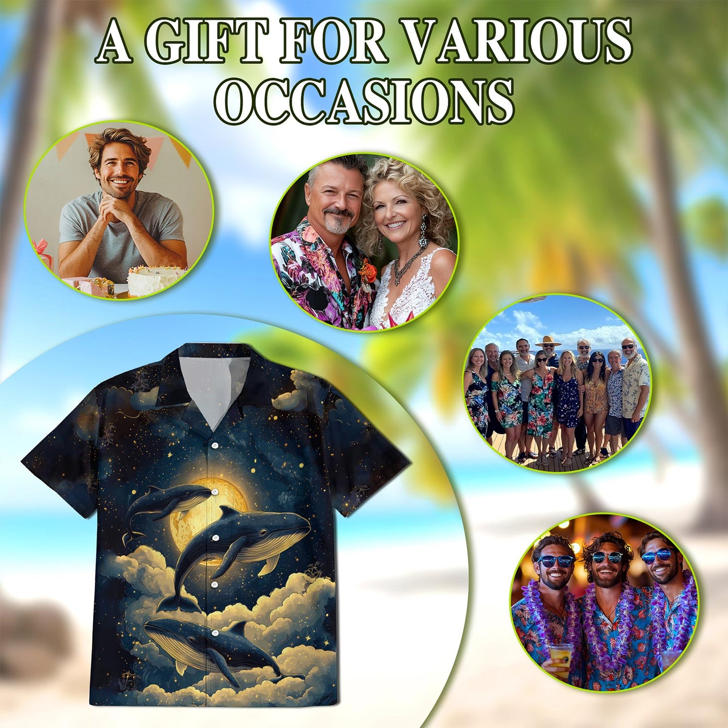 Whale Midnight Hawaiian Shirt for Men, Button Down Aloha Shirt - Azhawaiian