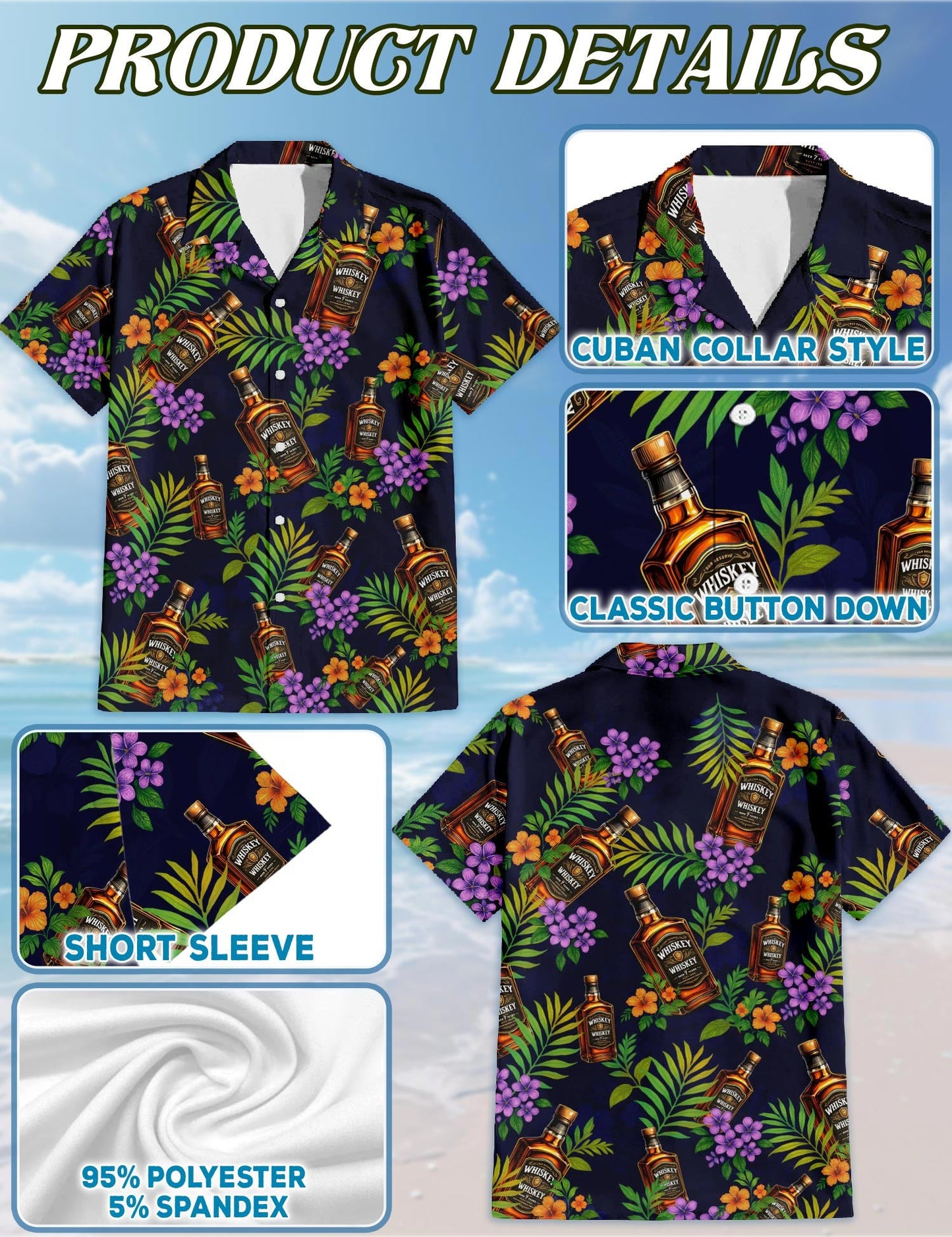 Whiskey Hawaiian Shirt for Men, Button Down Aloha Shirt - Azhawaiian