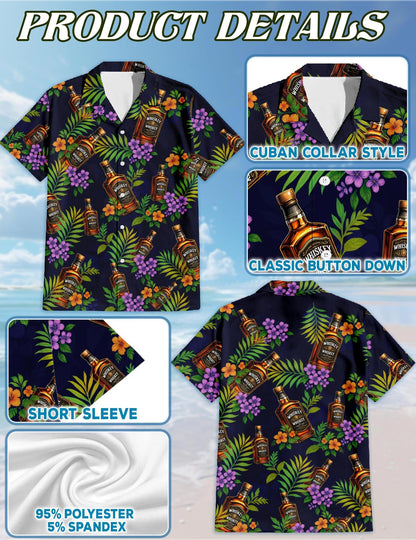 Whiskey Hawaiian Shirt for Men, Button Down Aloha Shirt - Azhawaiian
