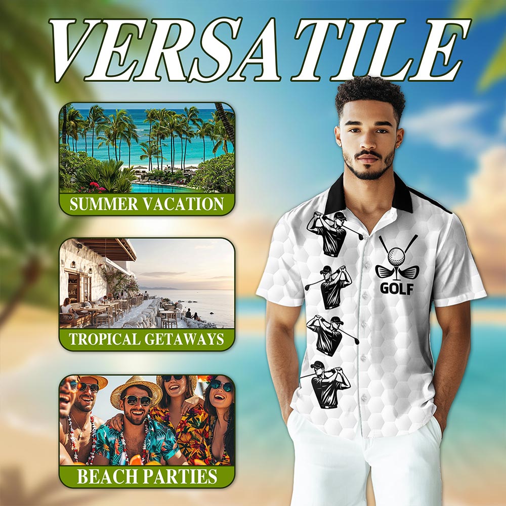 White Golf Ball Hawaiian Shirt for Men, Button Down Aloha Shirt - Azhawaiian