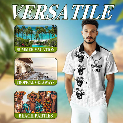 White Golf Ball Hawaiian Shirt for Men, Button Down Aloha Shirt - Azhawaiian