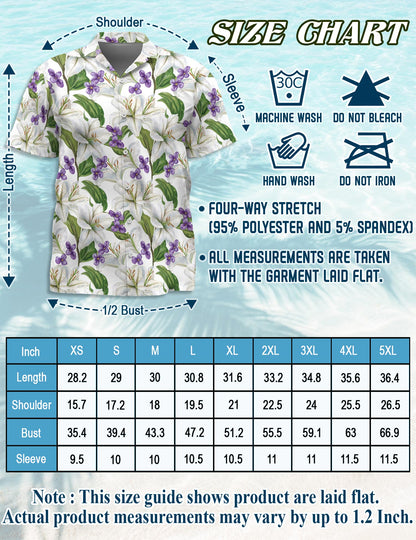 White Lilies With Violets Hawaiian Shirt for Men, Button Down Aloha Shirt - Azhawaiian