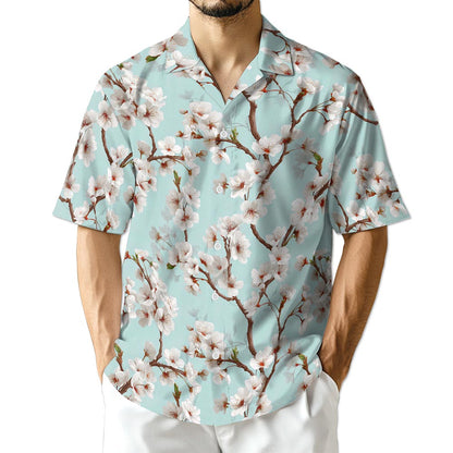 Azhawaiian White Sakura Cherry Blossom Hawaiian Shirt for Men