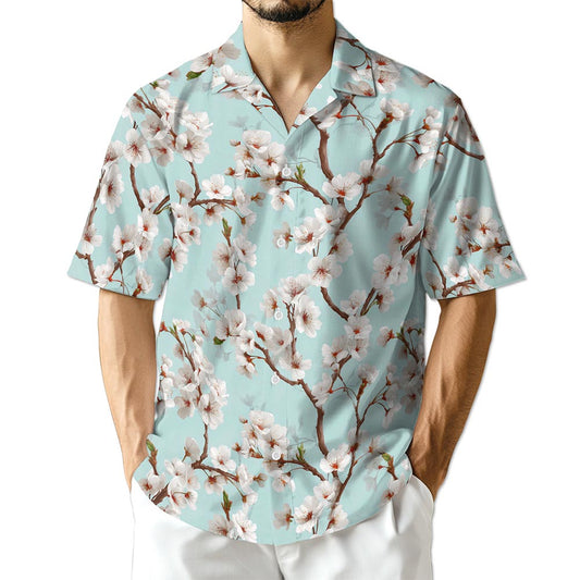 Azhawaiian White Sakura Cherry Blossom Hawaiian Shirt for Men