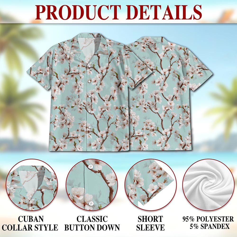 White Sakura Cherry Blossom Hawaiian Shirt for Men, Button Down Aloha Shirt - Azhawaiian