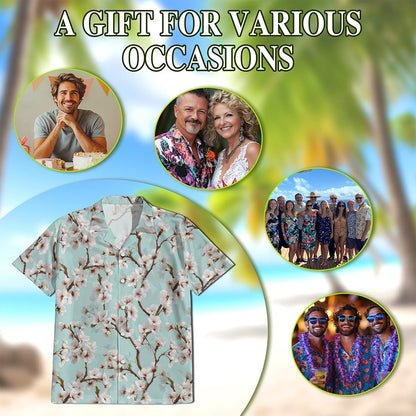 White Sakura Cherry Blossom Hawaiian Shirt for Men, Button Down Aloha Shirt - Azhawaiian