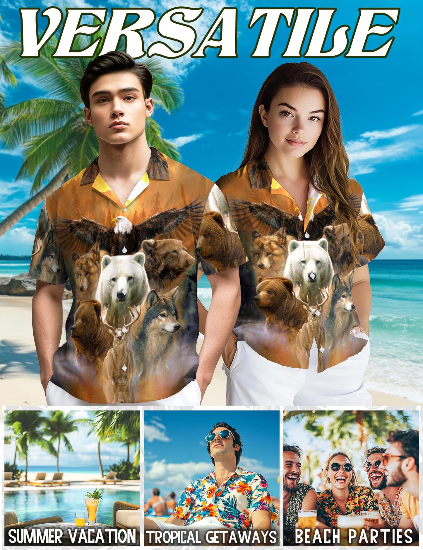 Wild Animal Hawaiian Shirt for Men, Button Down Aloha Shirt - Azhawaiian
