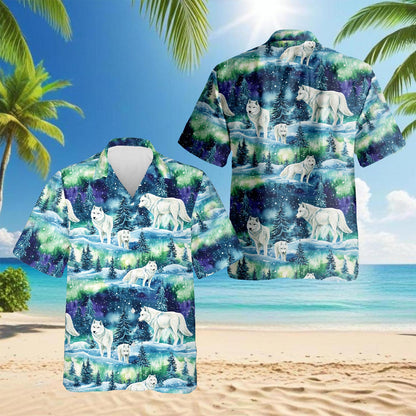 Winter Wolf Hawaiian Shirt for Men, Button Down Aloha Shirt - Azhawaiian