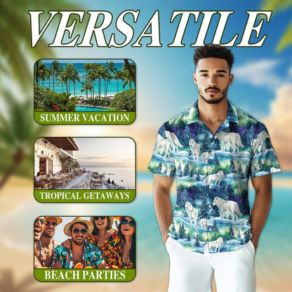 Winter Wolf Hawaiian Shirt for Men, Button Down Aloha Shirt - Azhawaiian