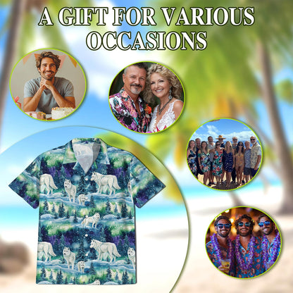 Winter Wolf Hawaiian Shirt for Men, Button Down Aloha Shirt - Azhawaiian