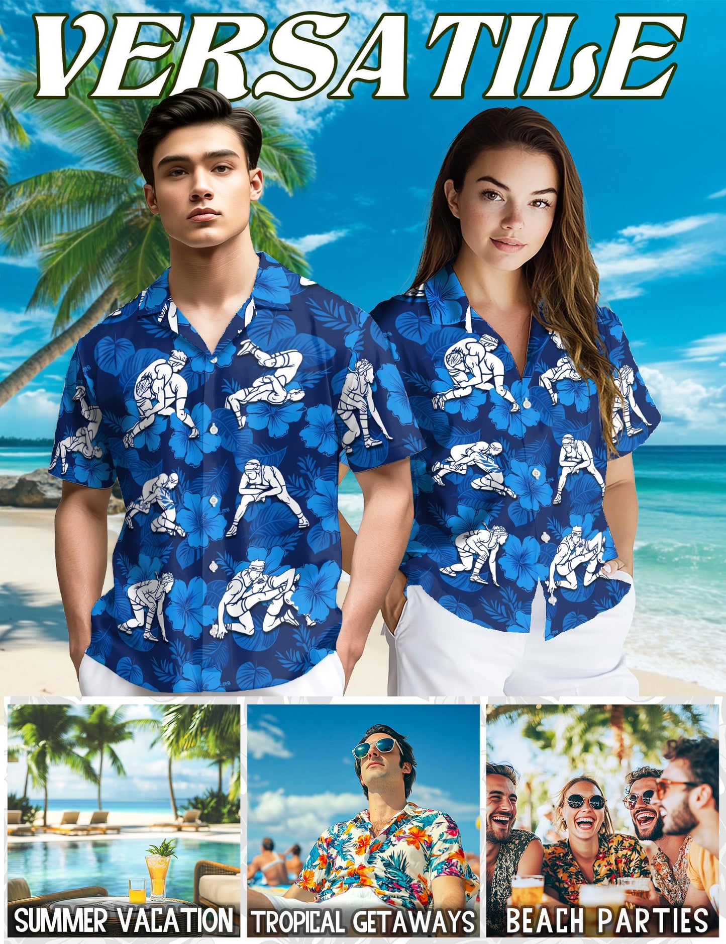 Wrestling Hawaiian Shirt for Men, Button Down Aloha Shirt - Azhawaiian