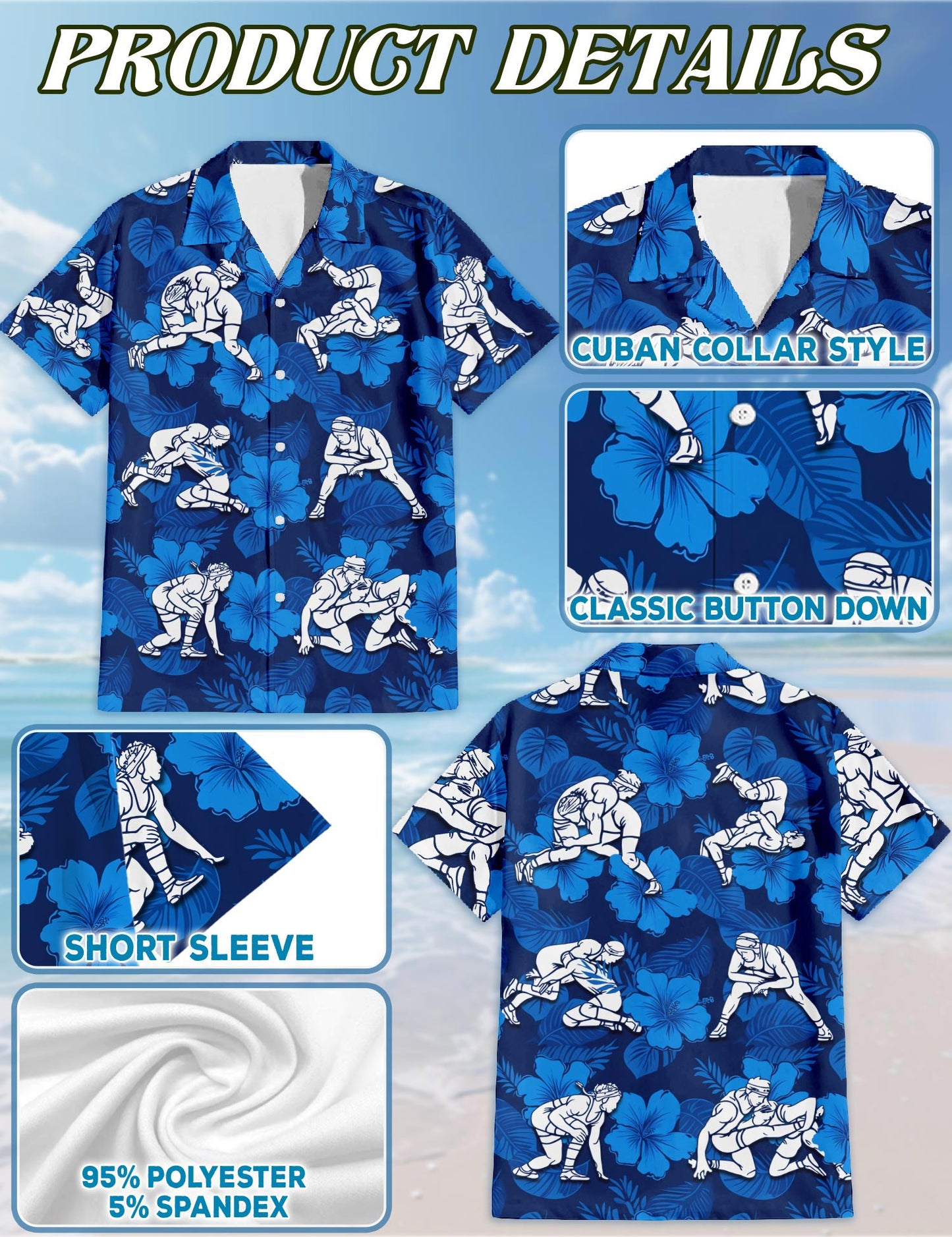 Wrestling Hawaiian Shirt for Men, Button Down Aloha Shirt - Azhawaiian