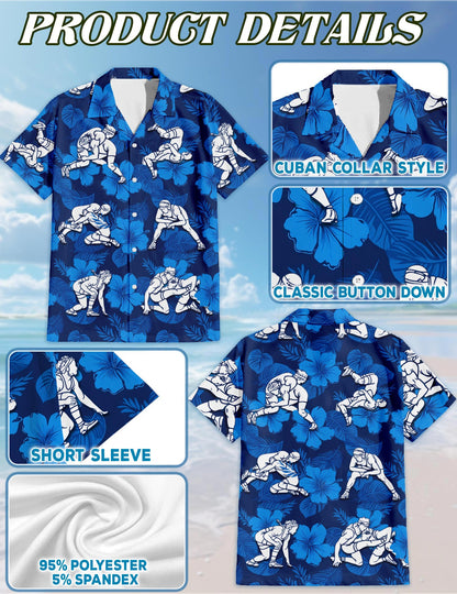 Wrestling Hawaiian Shirt for Men, Button Down Aloha Shirt - Azhawaiian