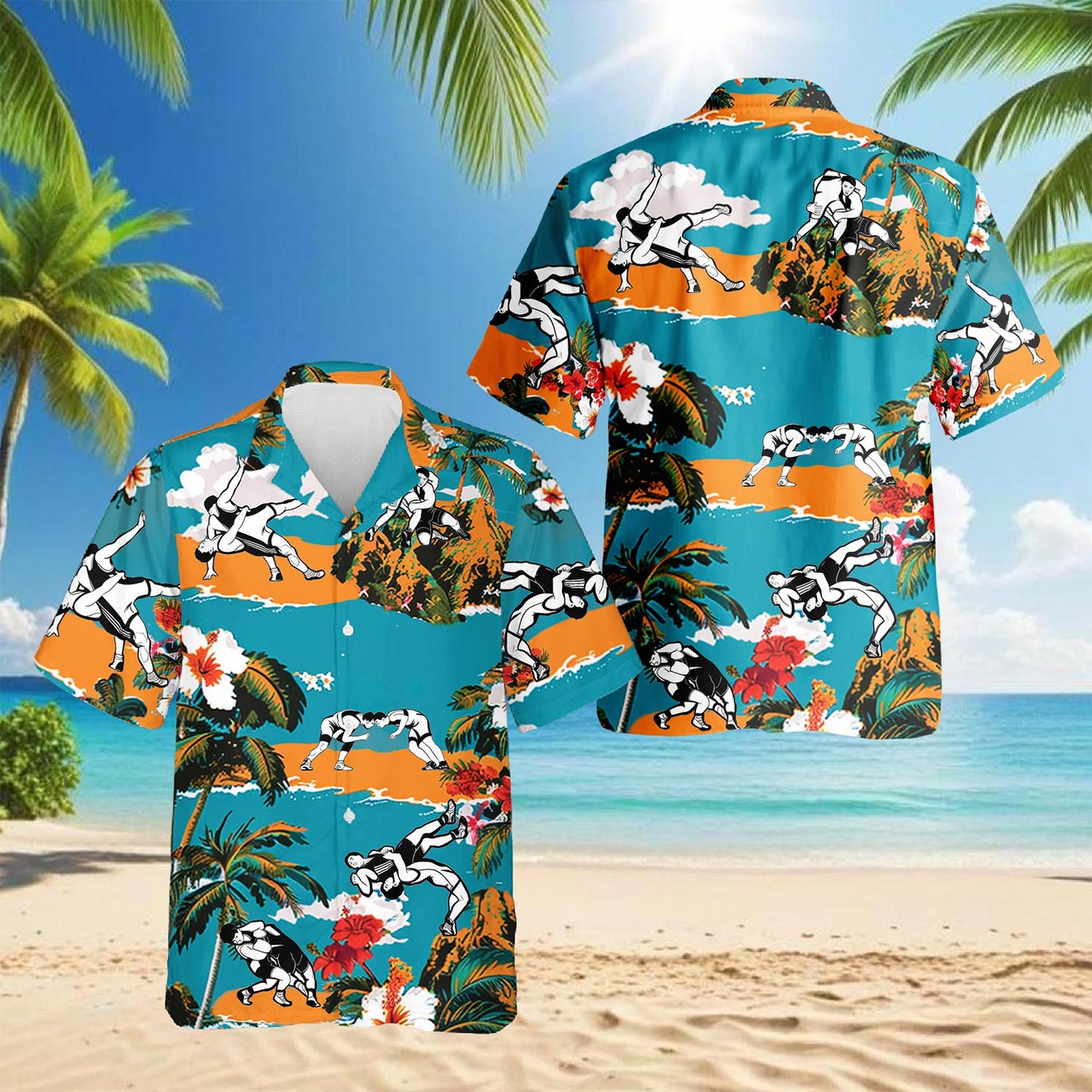 Wrestling On Beach Tropical Hawaiian Shirt for Men, Button Down Aloha Shirt - Azhawaiian