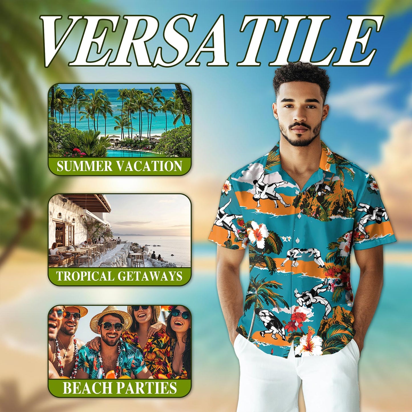 Wrestling On Beach Tropical Hawaiian Shirt for Men, Button Down Aloha Shirt - Azhawaiian